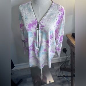 Ariella Multicolor Eyelet Zip-Up Top